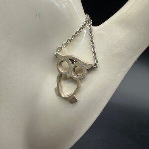 Vintage Owl Pendant Necklace Sterling Silver Mini Woodland Creature Retro